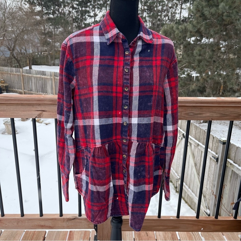 Free People Easy Street Plaid Shirt Button Flannel Sz Small Flowy Lightweight